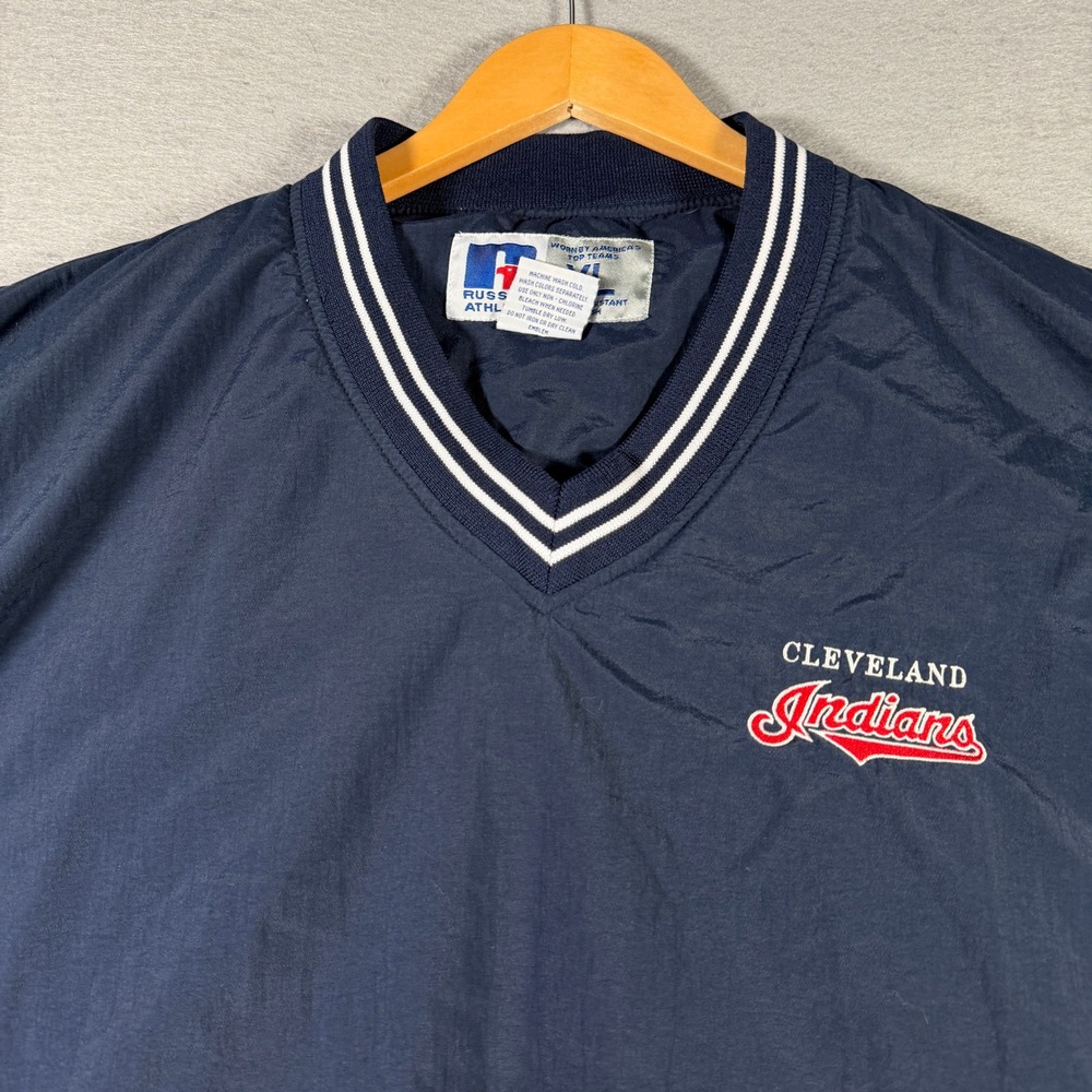 Vintage Cleveland Indians V-Neck Windbreaker XL Navy Blue MLB Russell Athletic - Picture 4 of 13